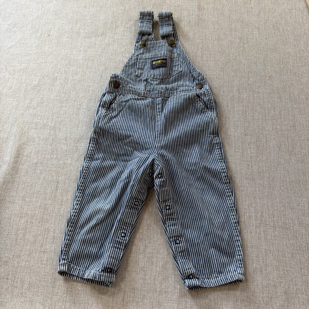 Vintage Made USA Oshkosh Overalls 3T vestback Hickory Stripe Batwing early 90s